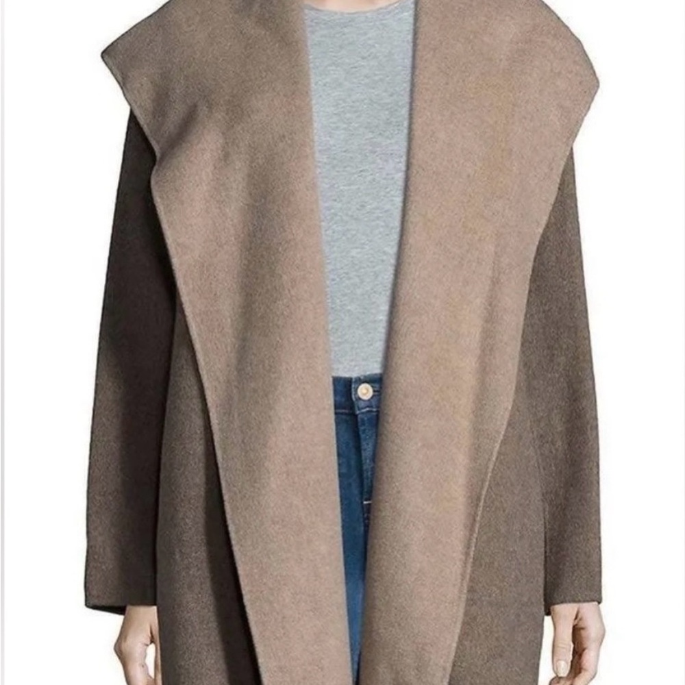 Vince Two-Tone Brown & Taupe Open Front Trench Coat